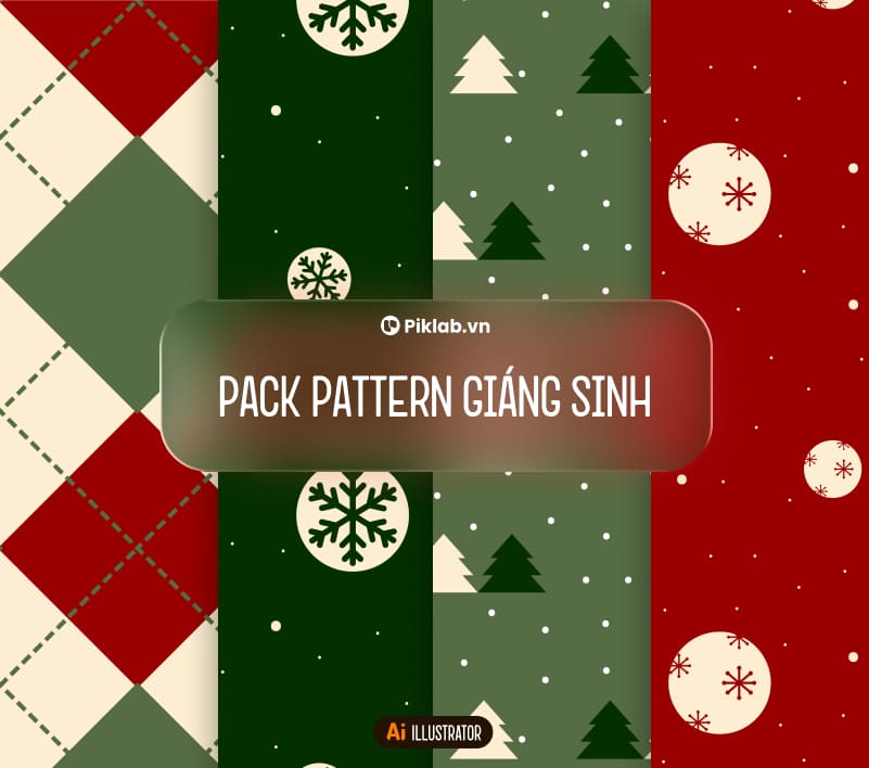 Noel Christmas Design Pattern Pack, Bộ 4 Pattern Hoa Văn Giáng Sinh Đẹp Cho Thiết Kế, Bông Tuyết, Cây Thông